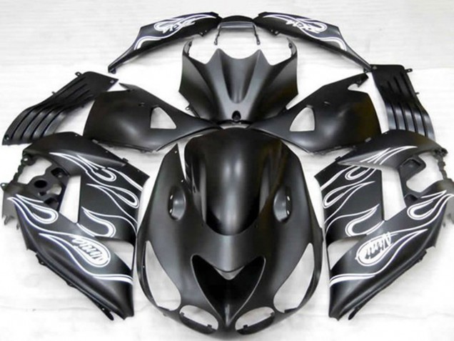 Billige Kawasaki ZX14R Motorrad Verkleidung 2006-2011 - Matt Schwarz Silber Flamme