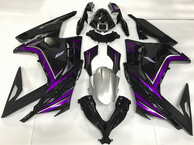 Billige Kawasaki Ninja 300 Motorrad Verkleidung 2013-2024 - Glanzendes Schwarz Lila