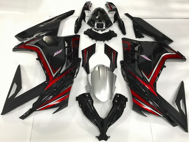 Billige Kawasaki Ninja 300 Motorrad Verkleidung 2013-2024 - Glanzendes Schwarz Rot
