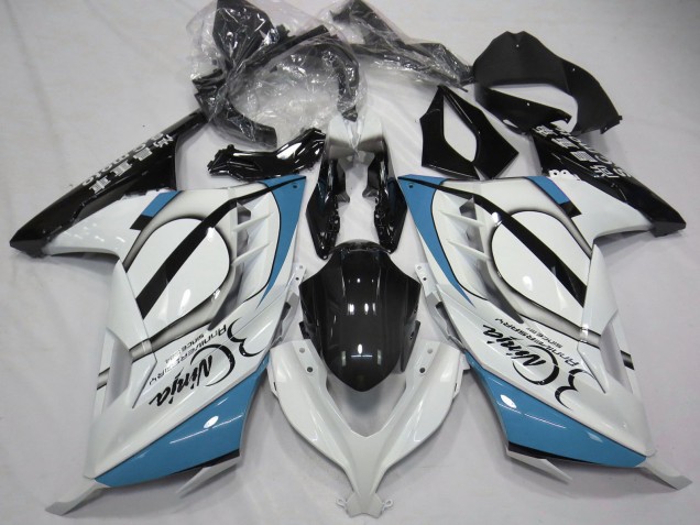 Billige Kawasaki Ninja 300 Motorrad Verkleidung 2013-2024 - Glanzendes Weiss Hellblau Schwarz