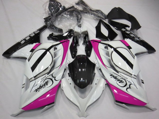 Billige Kawasaki Ninja 300 Motorrad Verkleidung 2013-2024 - Glanzendes Weiss Rosa Schwarz