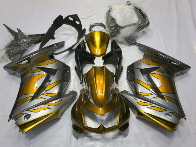 Billige Kawasaki Ninja 250 Motorrad Verkleidung 2008-2012 - Silber Gold Flamme