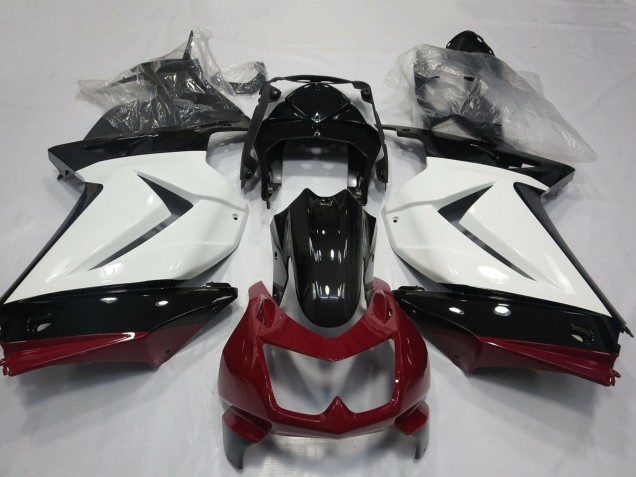 Billige Kawasaki Ninja 250 Motorrad Verkleidung 2008-2012 - Weiss Rot Glanzendes Schwarz