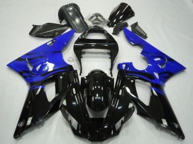 Billige Yamaha R1 Motorrad Verkleidung 2000-2001 - Blau Glanzendes Schwarz Flamme