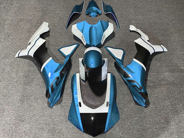 Billige Yamaha R1 Motorrad Verkleidung 2015-2019 - Hellblau Weiss Carbonfaser Accents
