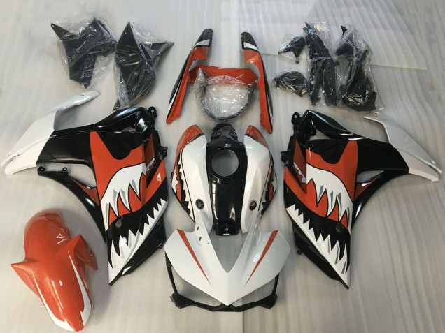 Billige Yamaha R3 Motorrad Verkleidung 2015-2018 - Weiss Orange Glanzendes Schwarz Hai