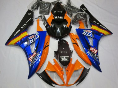 Billige Yamaha R6 Motorrad Verkleidung 2006-2007 - Orange Blau Glanzendes Schwarz Castrol