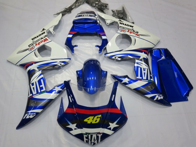 Billige Yamaha R6 Motorrad Verkleidung 2003-2004 - Weiss Blau Fiat Michelin Motul 46