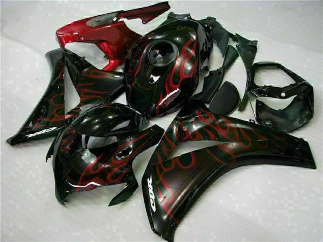 Billige Honda CBR1000RR Motorrad Verkleidung Kit 2008-2011 - Glanzendes Schwarz Rot Flamme
