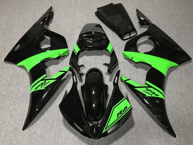 Billige Yamaha R6 Motorrad Verkleidung 2003-2004 - Glanzendes Schwarz Grun