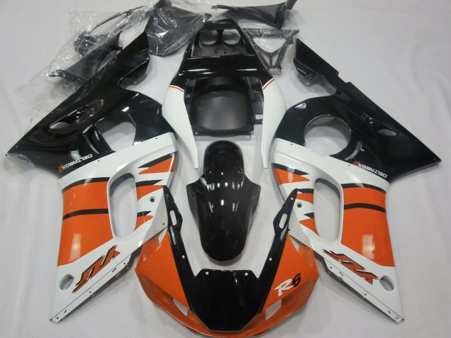 Billige Yamaha R6 Motorrad Verkleidung 1998-2002 - Weiss Orange Glanzendes Schwarz