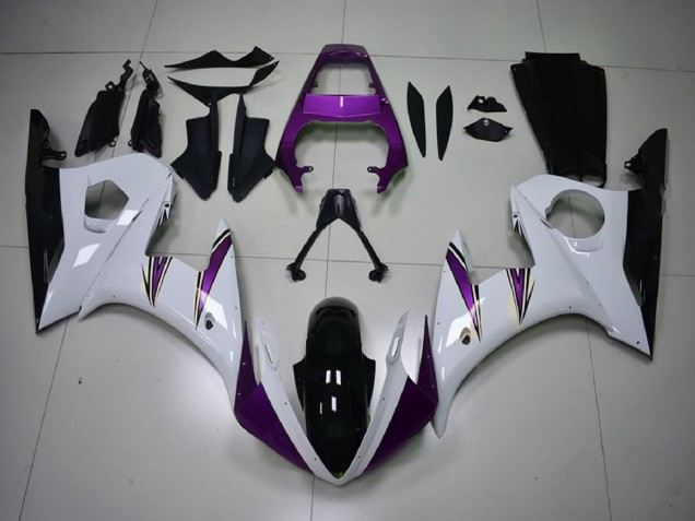 Billige Yamaha R6 Motorrad Verkleidung 2003-2004 - Weiss Lila Glanzendes Schwarz