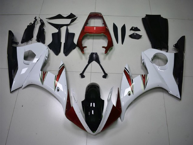 Billige Yamaha R6 Motorrad Verkleidung 2003-2004 - Weiss Rot Glanzendes Schwarz
