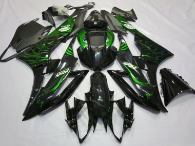 Billige Yamaha R6 Motorrad Verkleidung 2006-2007 - Glanzendes Schwarz Grun Flamme