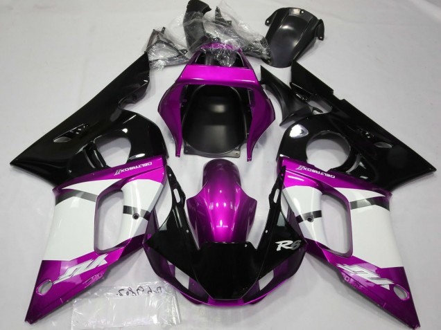 Billige Yamaha R6 Motorrad Verkleidung 1998-2002 - Lila Weiss Glanzendes Schwarz