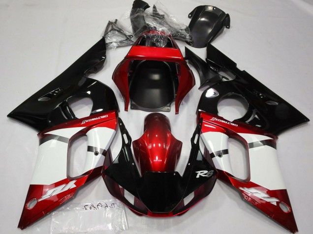 Billige Yamaha R6 Motorrad Verkleidung 1998-2002 - Rot Weiss Glanzendes Schwarz