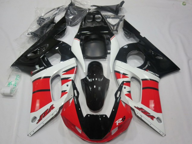 Billige Yamaha R6 Motorrad Verkleidung 1998-2002 - Weiss Rot Glanzendes Schwarz