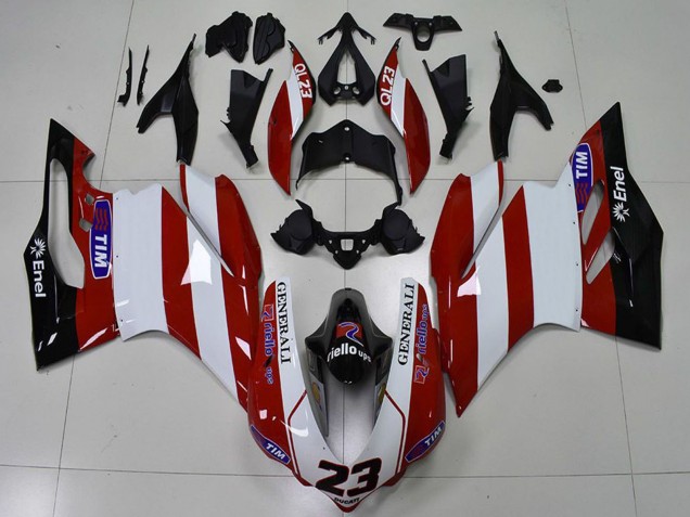 Billige Ducati 959 1299 Motorrad Verkleidung 2015-2020 - Weiss Rot Glanzendes Schwarz Generali Tim 23