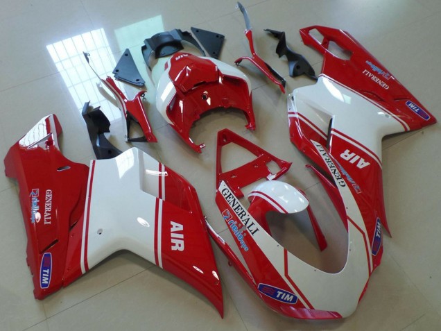 Billige Ducati 848 1098 1198 Motorrad Verkleidung 2007-2014 - Rot Weiss Air Generali Tim