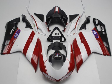 Billige Ducati 848 1098 1198 Motorrad Verkleidung 2007-2014 - Weiss Rot Glanzendes Schwarz