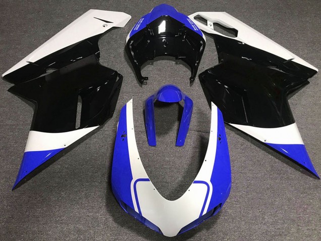 Billige Ducati 848 1098 1198 Motorrad Verkleidung 2007-2014 - Weiss Blau Glanzendes Schwarz
