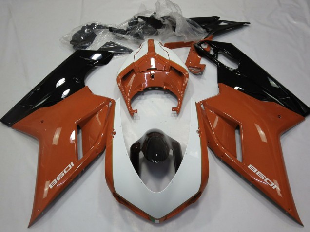 Billige Ducati 1098 Motorrad Verkleidung 2007-2014 - Braun Weiss Glanzendes Schwarz