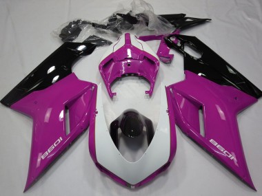 Billige Ducati 1098 Motorrad Verkleidung 2007-2014 - Rosa Weiss Glanzendes Schwarz