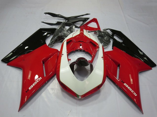 Billige Ducati 1098 Motorrad Verkleidung 2007-2014 - Glanzendes Rot Weiss Glanzendes Schwarz