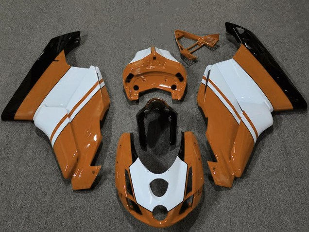Billige Ducati 749 999 Motorrad Verkleidung 2003-2004 - Weiss Orange Glanzendes Schwarz