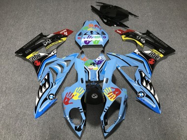 Billige BMW S1000RR Motorrad Verkleidung 2009-2014 - Hellblau Schwarz Hai Hunds