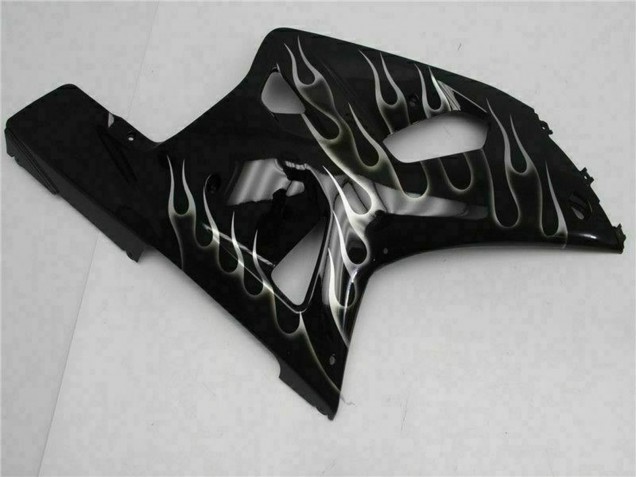 Billige Suzuki GSXR 600/750 Motorrad Verkleidung 2001-2003 - Glanzendes Schwarz Silber Flamme