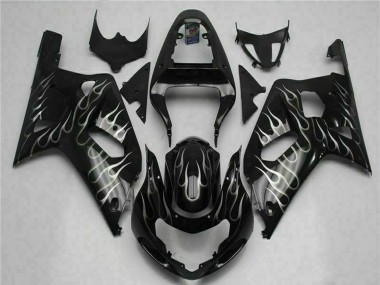 Billige Suzuki GSXR 600/750 Motorrad Verkleidung 2001-2003 - Glanzendes Schwarz Silber Flamme