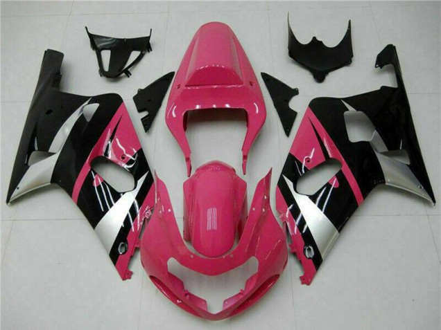 Billige Suzuki GSXR 600/750 Motorrad Verkleidung 2001-2003 - Rosa Silber Glanzendes Schwarz