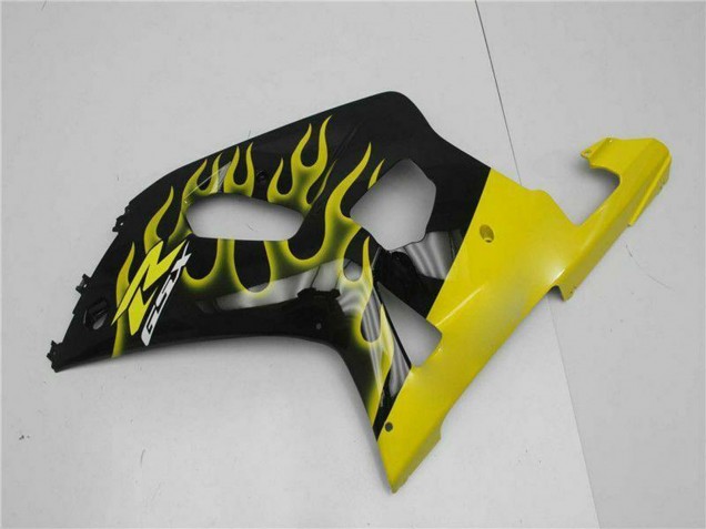 Billige Suzuki GSXR 600/750 Motorrad Verkleidung 2001-2003 - Glanzendes Schwarz Gelb Flamme