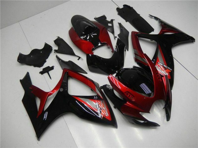 Billige Suzuki GSXR 600/750 Motorrad Verkleidung 2006-2007 - Rot Glanzendes Schwarz