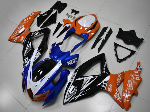 Billige Suzuki GSXR 600/750 Motorrad Verkleidung 2008-2010 - Orange Blau Weiss Glanzendes Schwarz