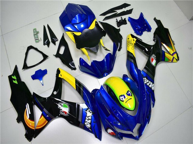 Billige Suzuki GSXR 600/750 Motorrad Verkleidung 2008-2010 - Blau Gelb Hai