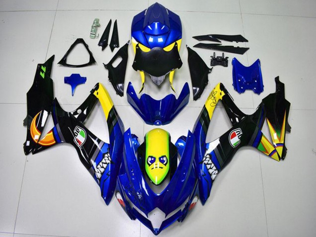 Billige Suzuki GSXR 600/750 Motorrad Verkleidung 2008-2010 - Blau Gelb Hai