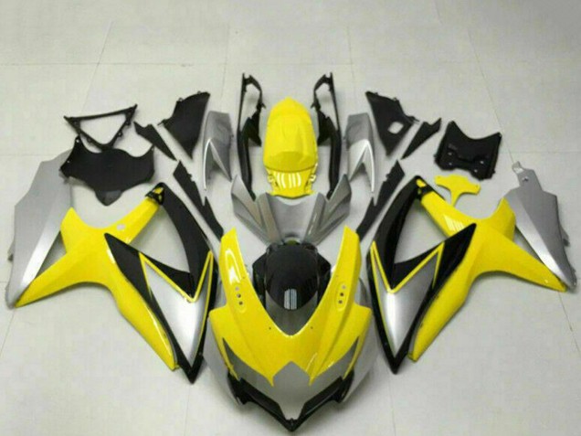 Billige Suzuki GSXR 600/750 Motorrad Verkleidung 2008-2010 - Gelb Silber Glanzendes Schwarz