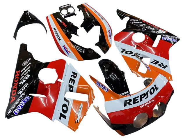 Billige Honda CBR400RR NC23 Motorrad Verkleidung 1987-1989 - Orange Weiss Rot Glanzendes Schwarz Repsol HRC
