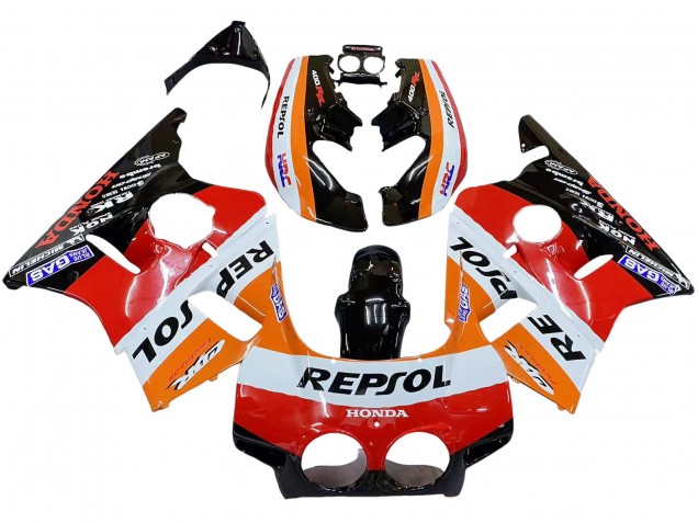 Billige Honda CBR400RR NC23 Motorrad Verkleidung 1987-1989 - Orange Weiss Rot Glanzendes Schwarz Repsol HRC