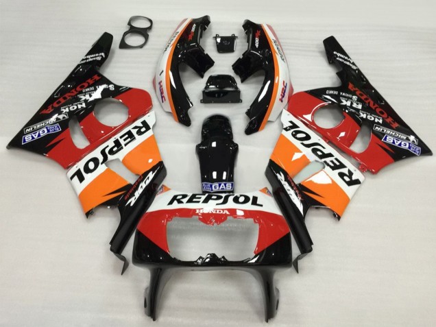 Billige Honda CBR400RR NC23 Motorrad Verkleidung 1987-1989 - Orange Weiss Rot Glanzendes Schwarz Repsol HRC
