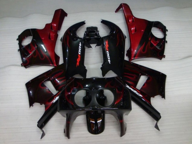 Billige Honda CBR400RR NC29 Motorrad Verkleidung 1990-1999 - Glanzendes Schwarz Rot Flamme