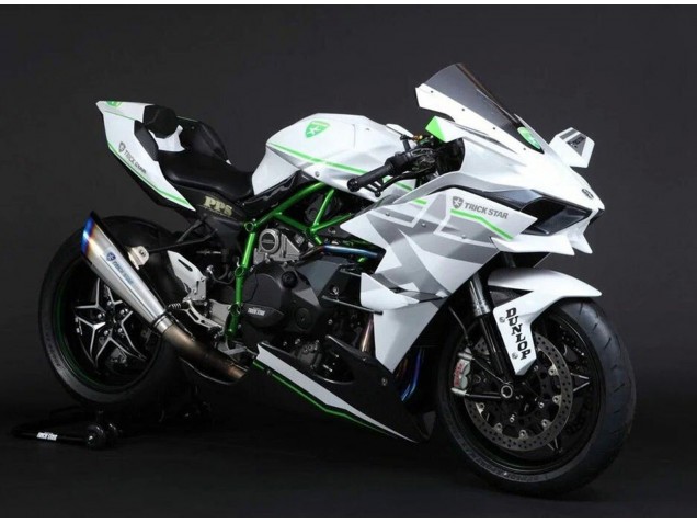 Billige Kawasaki Ninja H2 Motorrad Verkleidung 2015-2022 - Weiss Silber Grun