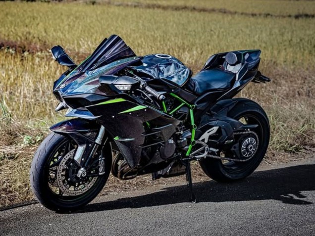 Billige Kawasaki Ninja H2 Motorrad Verkleidung 2015-2022 - Schwarz Blau Chamaleon Grun
