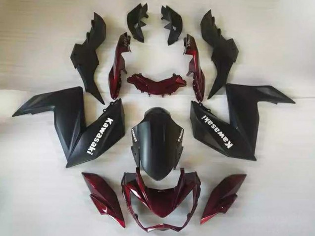 Billige Kawasaki Z250/Z300 Motorrad Verkleidung 2015-2016 - Matt Schwarz Kastanienbraun Rot