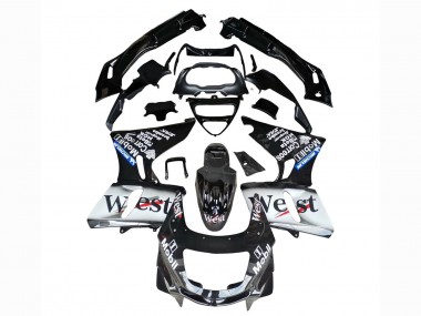 Billige Kawasaki ZZR400 Motorrad Verkleidung 1993-2007 - Glanzendes Schwarz Weiss West
