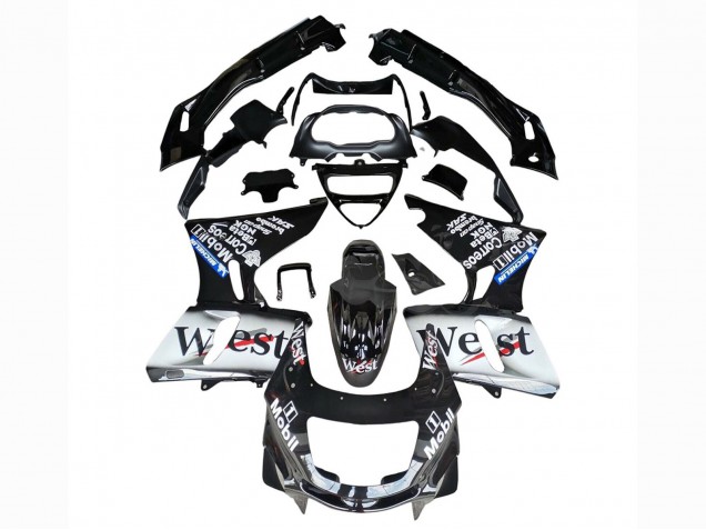 Billige Kawasaki ZZR600 Motorrad Verkleidung 1998-2003 - Glanzendes Schwarz Weiss West