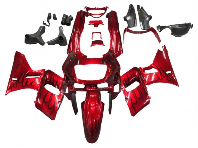 Billige Kawasaki ZZR400 Motorrad Verkleidung 1993-2007 - Rot Schwarz Flamme