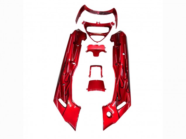 Billige Kawasaki ZZR600 Motorrad Verkleidung 1998-2003 - Rot mit Schwarz Flamme